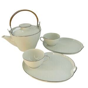 Noritake White Tea Set with Silver Accents